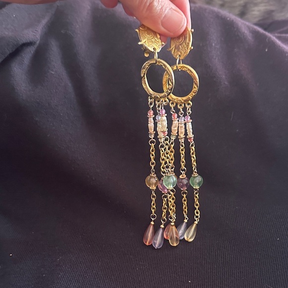 Vintage Elegant Gold and Multicolor Dangle Earrings - Picture 3 of 6